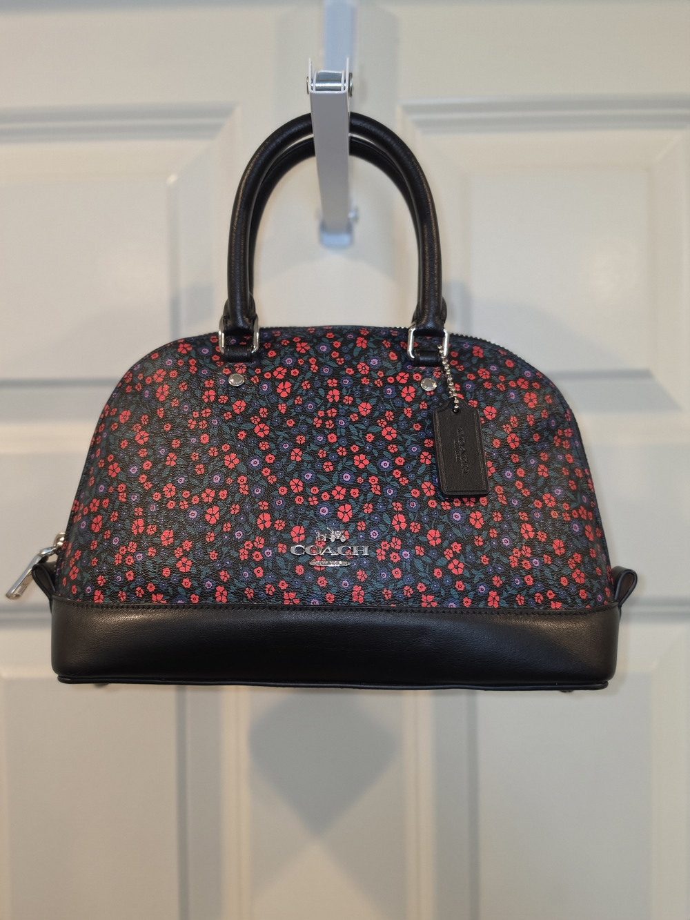 Coach Black Mini Satchel with Red Floral Print